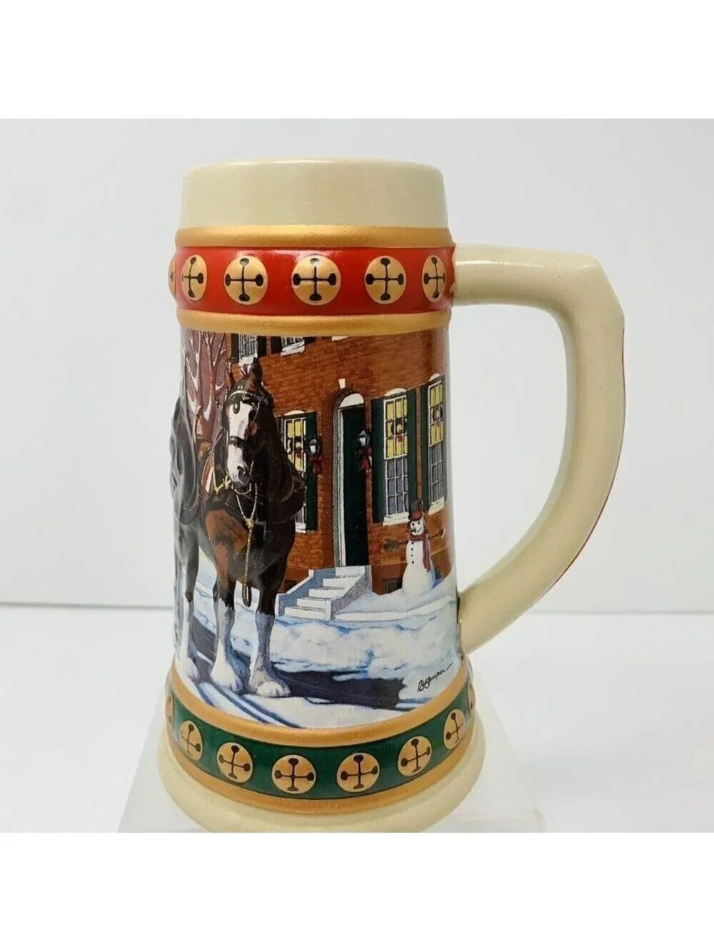 Budweiser Holiday Stein Collection Hometown Holiday Sleigh Bell Clydesdale Horse